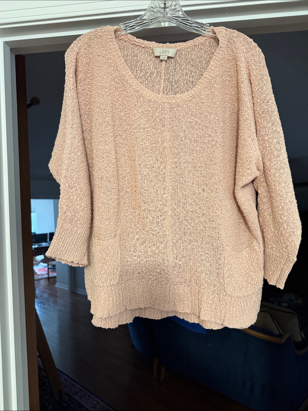 LOFT Blush Peach Scoop Neck Pocket Sweater
Length about 23”